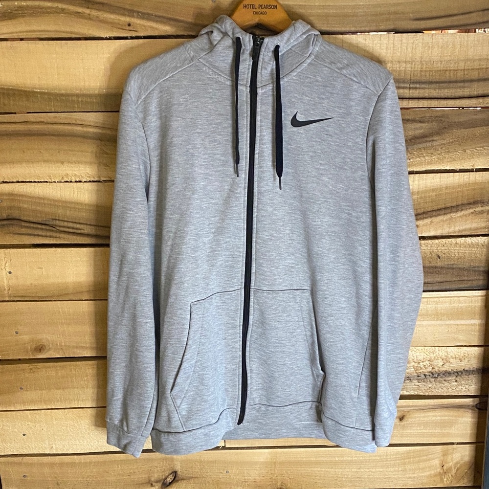 Nike Light Gray Full-Zip Hoodie with Black Swoosh large women’s